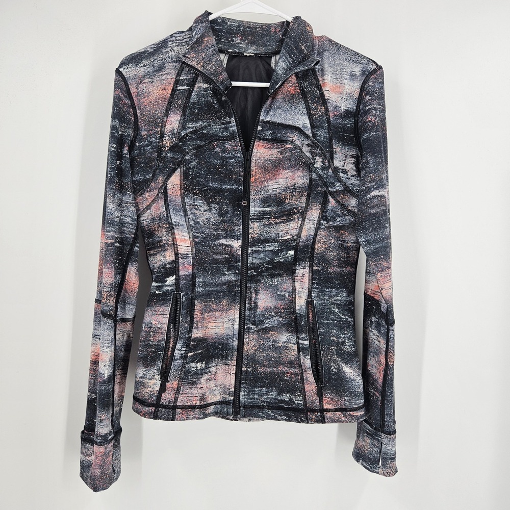 Lululemon Define Jacket Pink Black Abstract Print Full Zip Athletic Workout Sz 8